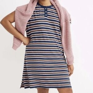Madewell Striped Knee-Length Henley T-Shirt Dress Size X-Small